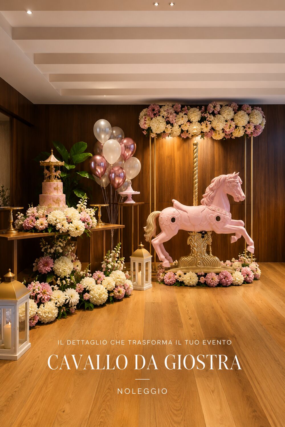 Cavallo da giostra rosa per baby shower